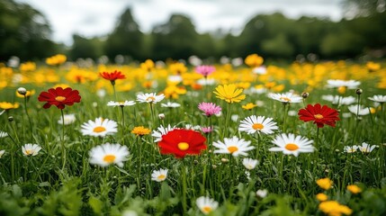 Obraz premium Colorful wildflowers bloom in a park meadow