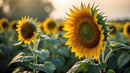Sunflower in the field during daylight, Sunflowers are also a widely cultivated economic crop for seed production, including sunflower oil extraction, which is favored by health enthusiasts.