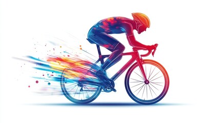 Fototapeta premium Dynamic Cyclist in Motion Abstract Artwork Featuring a Speedy Ride with Vibrant Colors and Blu