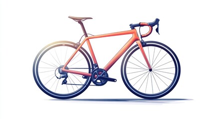 Fototapeta premium A sleek road bicycle with vibrant orange frame black tires and drop handlebars ideal for cyc