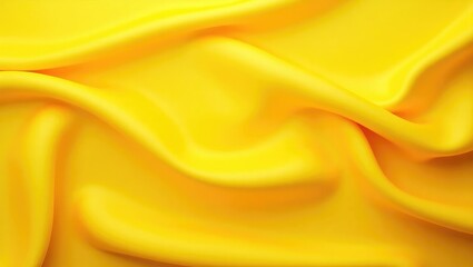 Obraz premium Yellow silk satin. Draped fabric. Golden hue. Luxury backdrop. Design space. Template. Flat lay, top view table. Web banner.