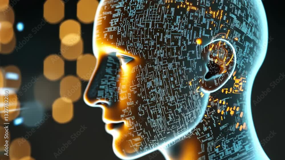 Aufkleber exploring the fusion of technology and humanity through a digital human form transforming in a vibra
