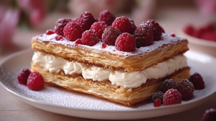 a delicious raspberry mille-feuille pastry on a plate