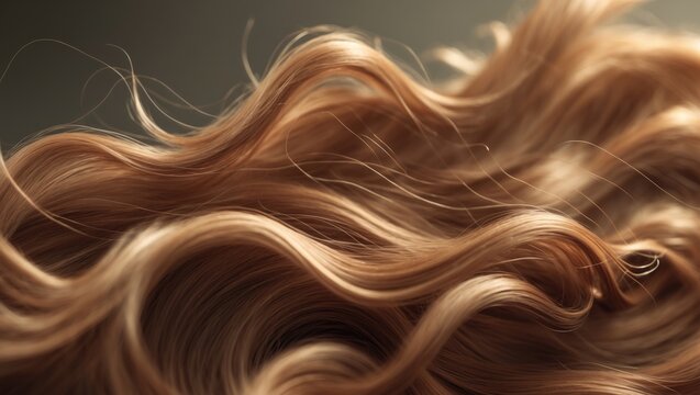 Abstract close-up background of brown hair texture, thick hair.