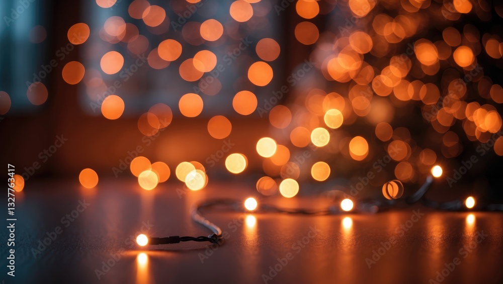 Poster christmas lights in bokeh. red and fire orange bokeh set against a black background, abstract bokeh 