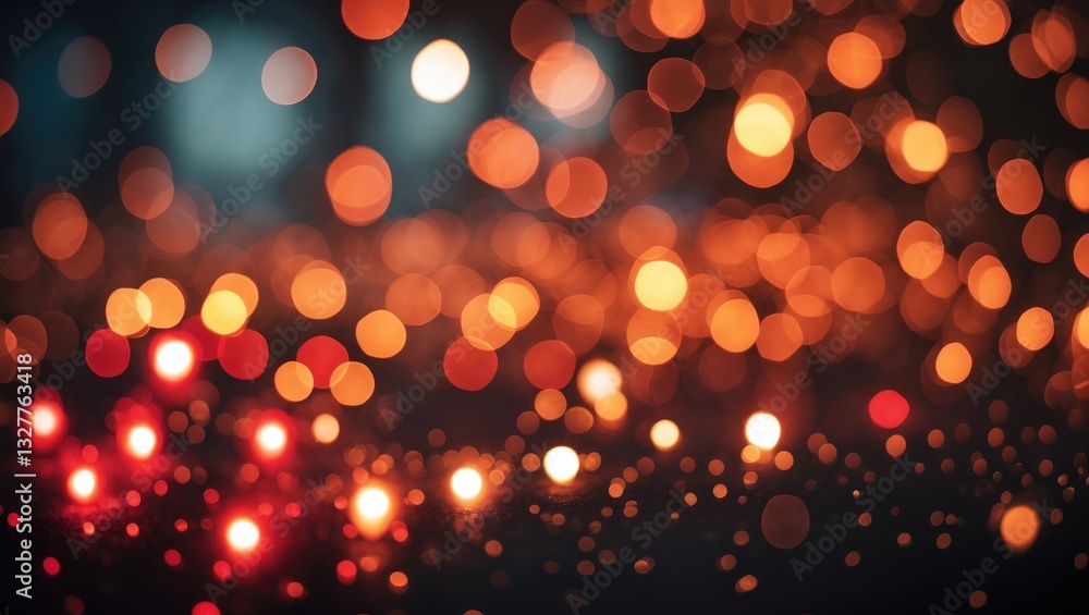 Aufkleber christmas lights in bokeh. red and fiery orange bokeh set against a dark backdrop, abstract bokeh ba