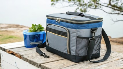 Insulated Cooler Bag on Wooden Surface