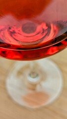 Selective focus of rosé wine in a glass, Prieto Picudo variety, Leon, Spain