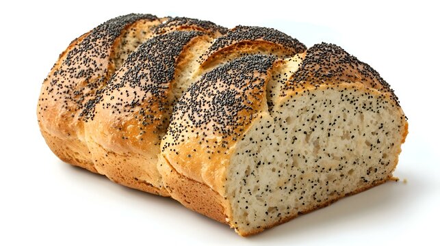 Roti Biji Poppy Lezat Dengan Potongan Terlihat Terisolasi Dengan Latar Belakang Putih