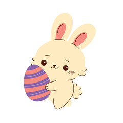 Bunny with egg in hands. Easter. Happy color illustration. Flat vector