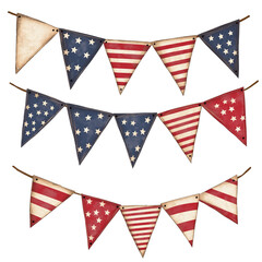 Patriotic bunting with star-spangled flags isolated on transparent white background