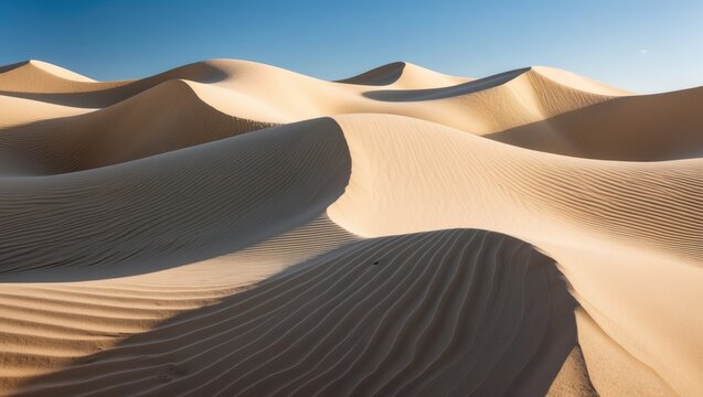 The beauty of an arid desert is shown in this harmonious image of sand dunes.