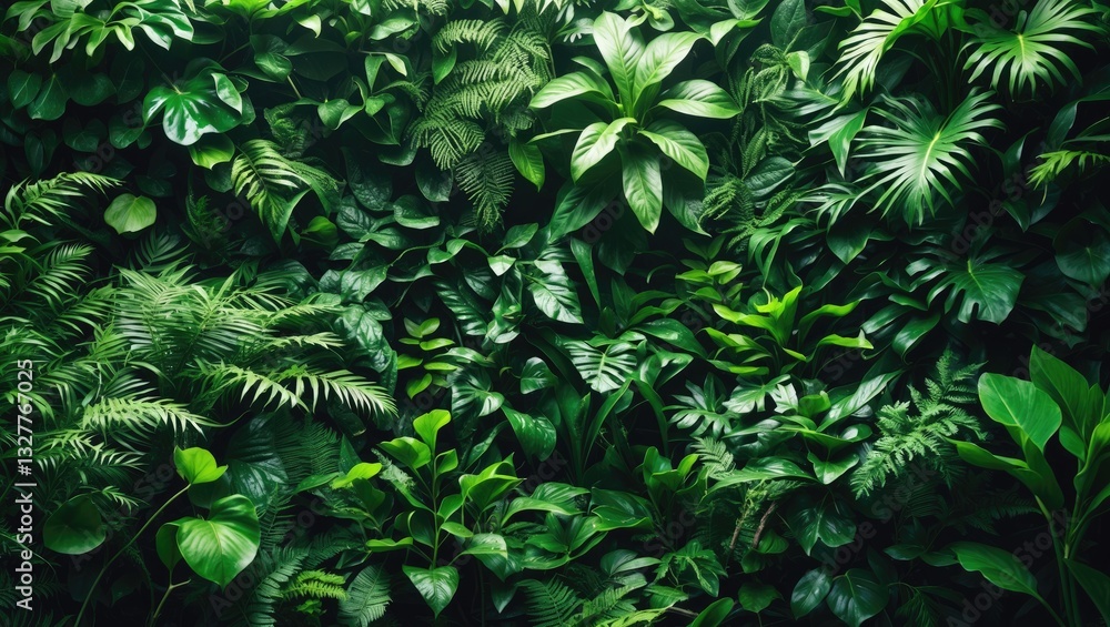 Poster close-up view of a collection of green leaves creating a textured and abstract background. leaf natu