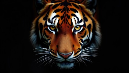 Fototapeta premium Tiger face against a black background