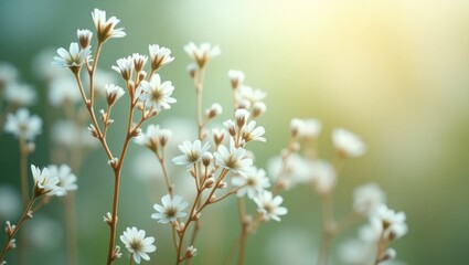 Fototapeta premium A glimpse through the glass of dry white gypsophila flowers, Cinematic tone.