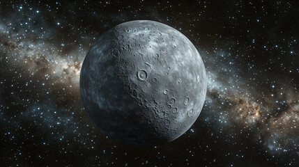 Naklejka premium Mystical Moon In Distant Galaxy Surrounded By Sea Of Stars Illuminates Cosmic Wonders And Possibilities