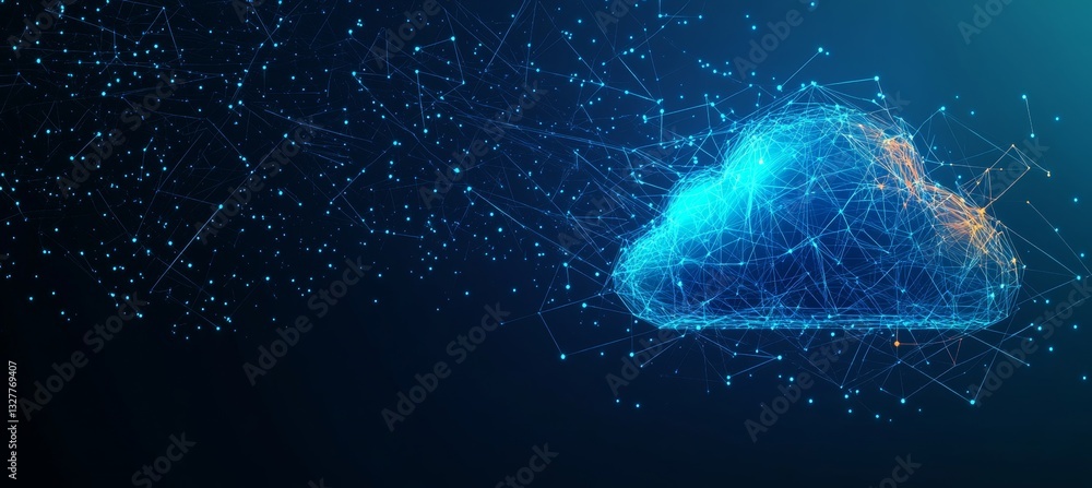 Poster abstract digital cloud on blue technology background with connected dots and triangles