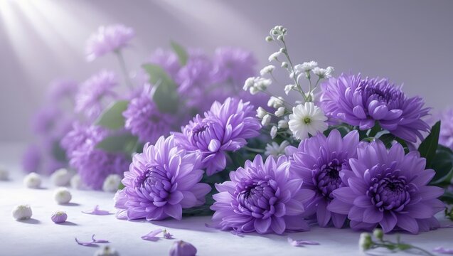 Purple chrysanthemum flowers are associated with funerals and mourning.