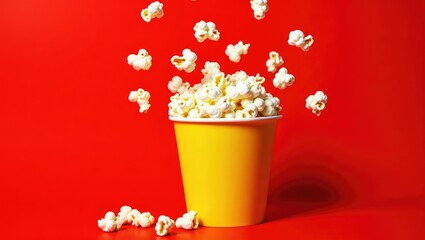 Flat lay of a popcorn cup against a background. Top view.