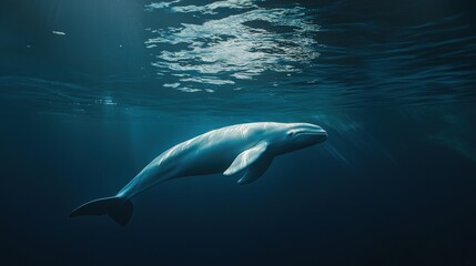 Naklejka premium Peaceful Beluga Whale Swimming in Arctic Waters Under Soft Light