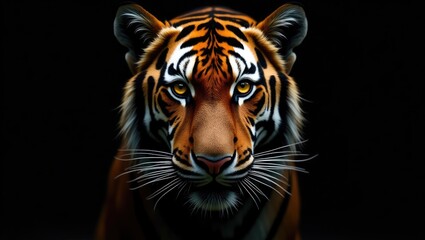 Fototapeta premium Tiger face against a black background