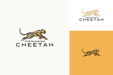 Artistic Line Art Drawing of Big Cat Cheetah Running for African Savanna Wildlife Safari Zoo logo design © Enola99d