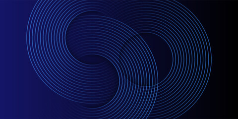 Abstract blue glowing geometric lines on dark blue background. Modern shiny blue circle lines pattern. Futuristic technology concept.