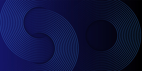 Abstract blue glowing geometric lines on dark blue background. Modern shiny blue circle lines pattern. Futuristic technology concept.
