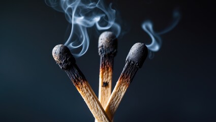 Three matches with charred tips releasing the final traces of smoke against a black background.