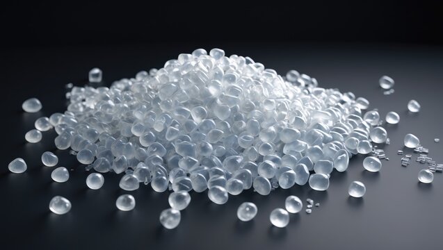 polypropylene resin granules on a dark background, this polymer serves as the primary raw material for products within the plastics industry