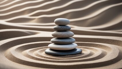 Japanese zen garden featuring stones placed in raked sand.