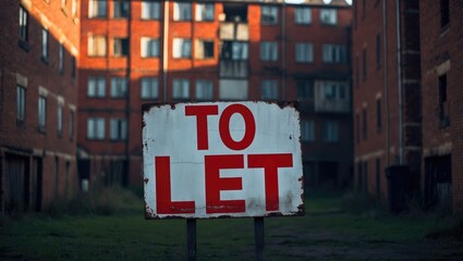 Fototapeta premium To Let sign featuring council housing apartments in the background