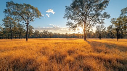Fototapeta premium Golden Sunset over Australian Grassland