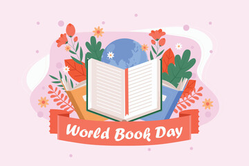 Colorful World Book Day celebration poster. The playful design emphasizes reading, joy, and creativity.
