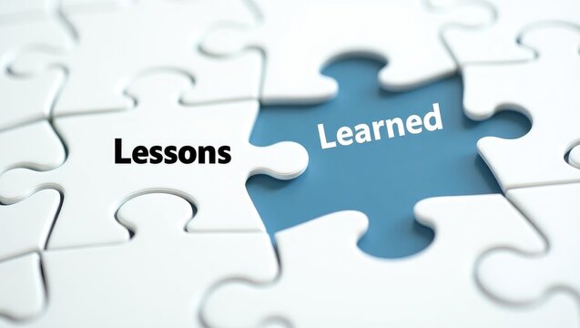 Text on a Jigsaw Puzzle background featuring the words Lessons learned.