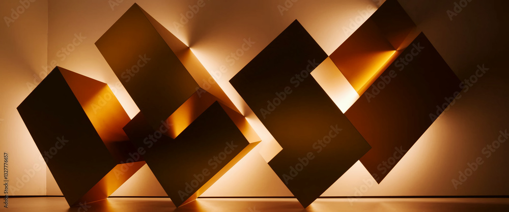 Aufkleber Abstract image of interlocking brown cubes illuminated from within, creating a geometric, modern showcase ideal for product display or branding