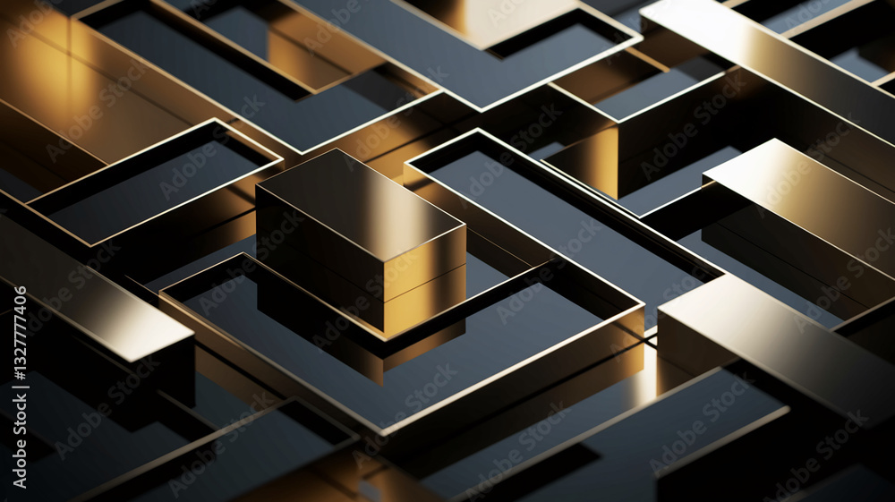 Poster abstract image of gold and black geometric shapes, creating a modern and luxurious showcase design, 