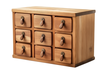 Wooden Advent calendar with tiny drawers isolated on transparent white background