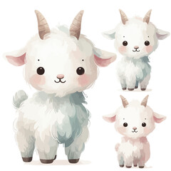 Playful fluffy goat with a friendly expression, surrounded by playful kids