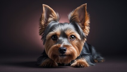 Fototapeta premium Portrait of a charming Yorkshire Terrier gazing curiously - studio shot, isolated on a backdrop.
