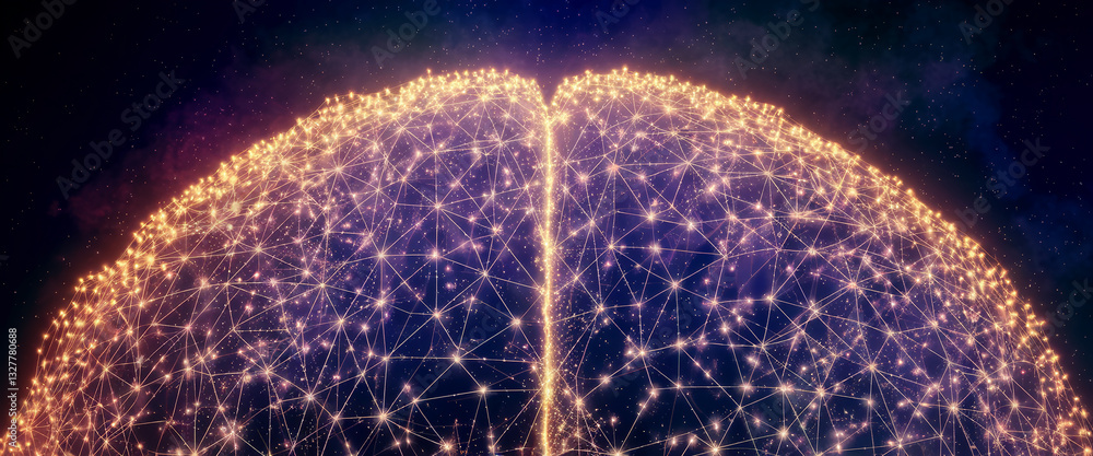 Poster abstract glowing network, interconnected nodes forming a sphere, evokes concepts of global connectio
