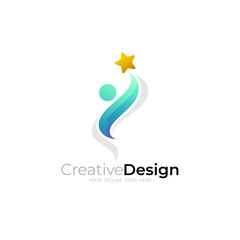 logo of a person reaching for a star, simple people care icons