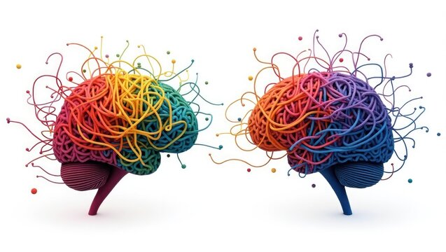 Brain training concept represented as a neurological symbol for psychological or psychiatric treatment aimed at healing the mind and recovering memory, depicted through tangled and organized thread... - Powered by Adobe