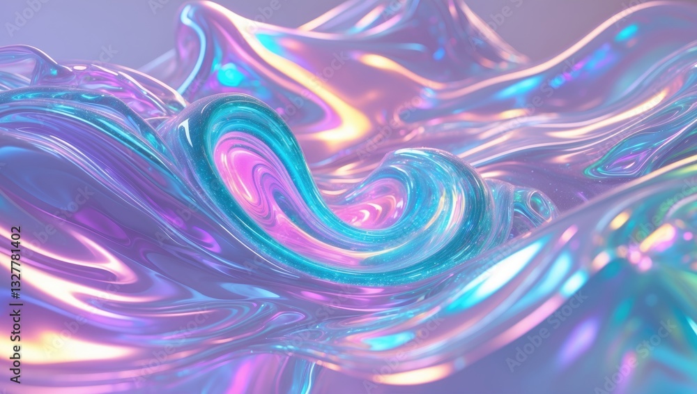 Poster iridescent holographic gradient background with a grainy texture. colorful psychedelic pattern. glos