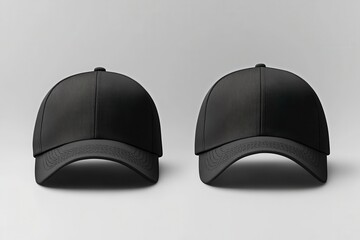 a pair of black baseball caps on a white background