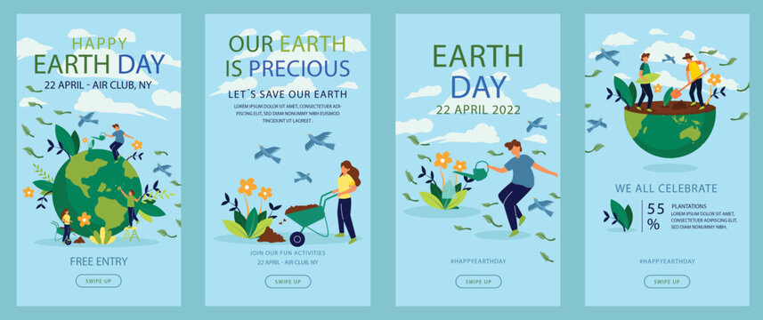 Earth Day celebration poster featuring a cheerful, surrounded by lush green leaves. The text emphasizes environmental care and marks April 22nd as Earth Day. - Powered by Adobe