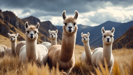 Fototapeta premium Llamas (Alpaca) in the Mountains