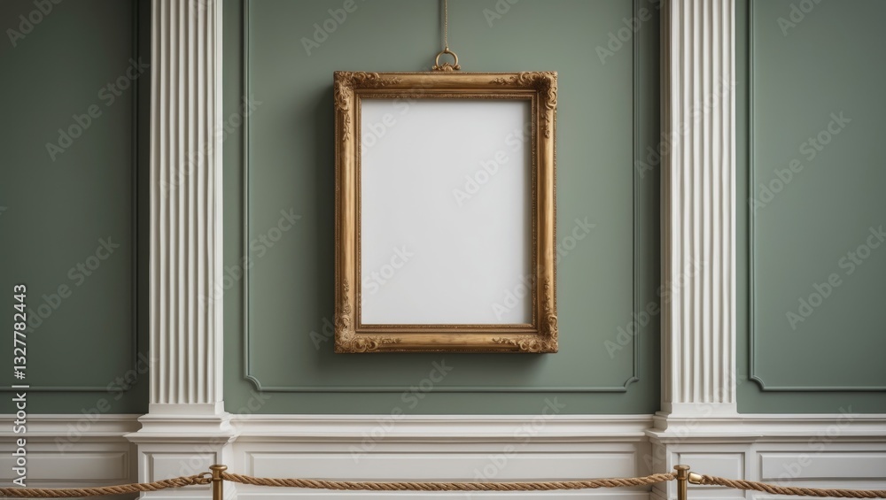 Poster mockup of a vertical empty space in a classic wooden square frame hanging alone on a luxurious backg