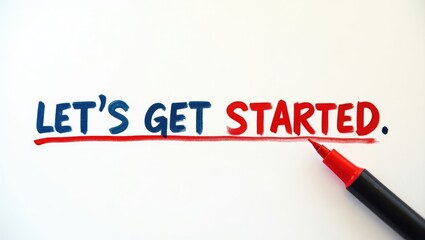 Getting started with a red marker next to it, isolated on a white paper background.