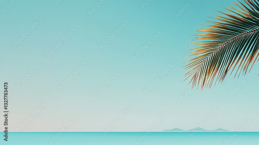 Aufkleber a close-up of the palm tree with the distant island in the background